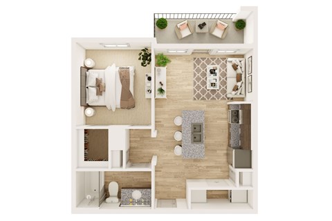 Floor plan for 1 bed, 1 bath, 675 sqft